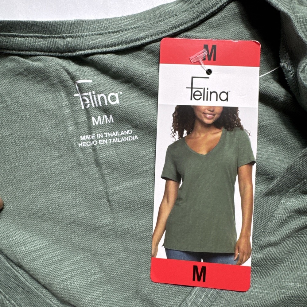 Felina Womens V-Neck Short Sleeve Slub Knit Tee Laurel Wreath‎ Green M C5024RS - Picture 5 of 8
